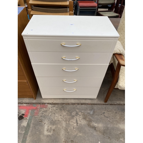 3031 - A WHITE CHEST OF FIVE DRAWERS