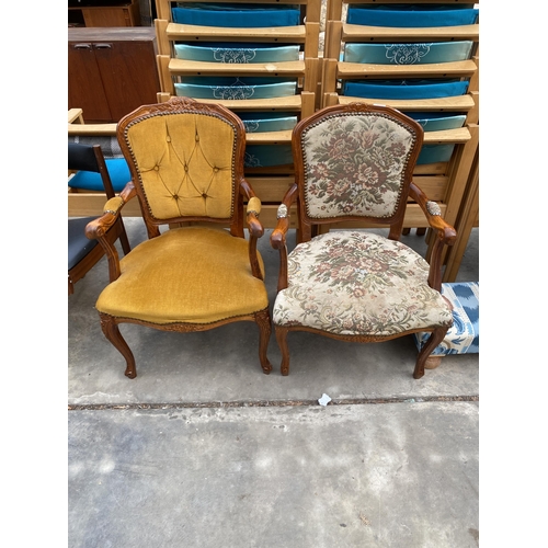 3033 - TWO CONTINENTAL STYLE OPEN ARM CHAIRS