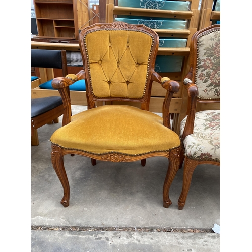 3033 - TWO CONTINENTAL STYLE OPEN ARM CHAIRS