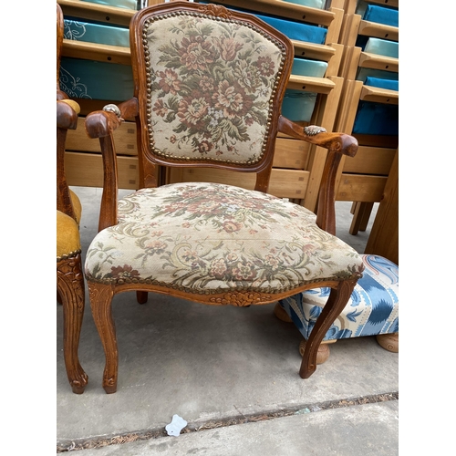 3033 - TWO CONTINENTAL STYLE OPEN ARM CHAIRS