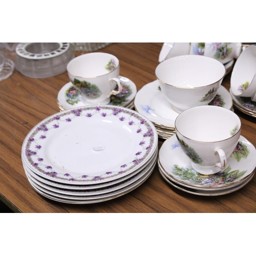 1015 - A QUANTITY OF CUP, SAUCERS AND PLATES TO INCLUDE ROYAL VALE COTTAGE SCENE TEASET, REGENT CHINA FLORA... 