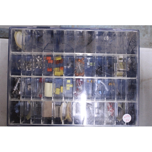 835 - FOUR BOXES OF VINTAGE CAPACITORS, RESISTORS, ETC