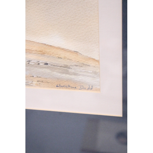 859 - A WATERCOLOUR ON TEXTURED PAPER OF A LANDSCAPE, SIGNED CHRISTINE DODD