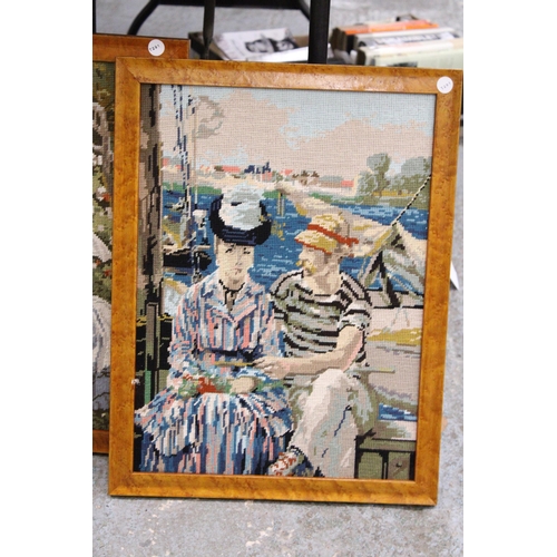 871 - TWO FRAMED TAPESTRIES OF VINTAGE LADIES, ETC