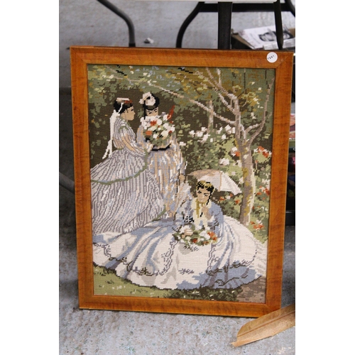 871 - TWO FRAMED TAPESTRIES OF VINTAGE LADIES, ETC