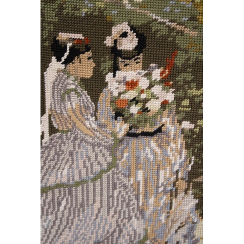 871 - TWO FRAMED TAPESTRIES OF VINTAGE LADIES, ETC