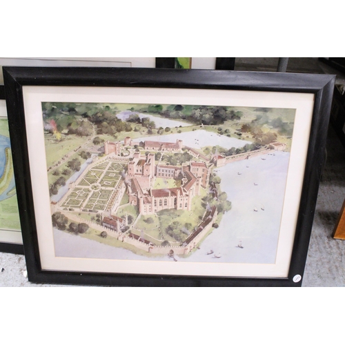 872 - FIVE FRAMED PRINTS OF AERIAL VIEWS OF CASTLES