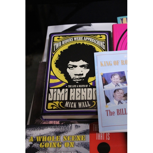 877 - A COLLECTION OF MUSIC BOOKS TO INCLUDE NORTHERN SOUL, BUDDY HOLLY, ABBA, JAMES BROWN JIMI HENDRIX, E... 