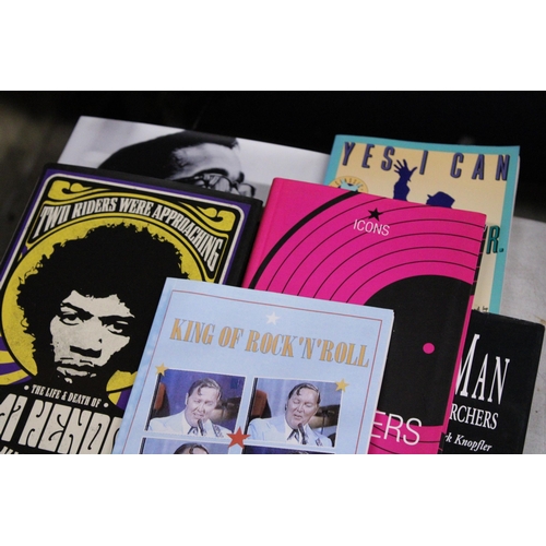 877 - A COLLECTION OF MUSIC BOOKS TO INCLUDE NORTHERN SOUL, BUDDY HOLLY, ABBA, JAMES BROWN JIMI HENDRIX, E... 