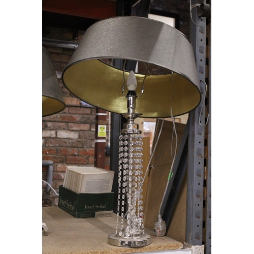 890 - TWO LARGE MODERN TABLE LAMPS ONE WITH GLASS DROPLETS, BOTH WITH SHADES