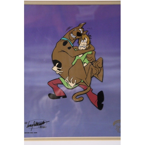 922 - AN ANIMATION ART PRINT OF SCOOBY DOO AND SHAGGY WITH LIMITED EDITION CERTIFICATE TO THE BACK