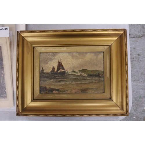 929 - AN OIL ON CANVAS OF BOATS ON THE SEA WITH A BEACH TO IN THE FOREGROUND SIGNED T FITTON 03/02/22 WITH... 