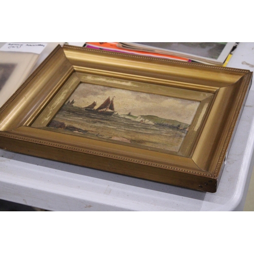 929 - AN OIL ON CANVAS OF BOATS ON THE SEA WITH A BEACH TO IN THE FOREGROUND SIGNED T FITTON 03/02/22 WITH... 