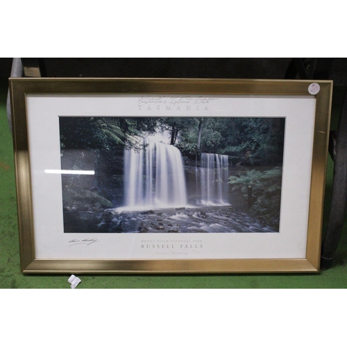 945 - THREE FRAMED PHOTOGRAPHIC PRINTS, THE EIFFEL TOWER, AR MEN LIGHTHOUSE AND RUSSELL FALLS