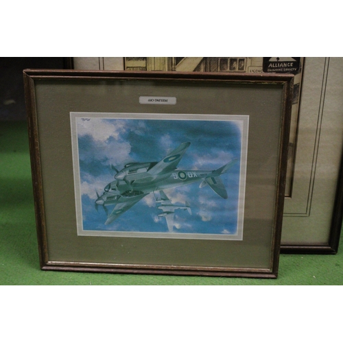 947 - FOUR FRAMED PRINTS TO INCLUDE A DUCK, FIGHTER PLANE, RURAL SCENES, ETC