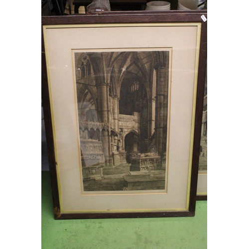 949 - TWO LARGE VINTAGE PRINTS OF THE INNER ARCHITECTURE OF CHURCHES/CATHEDRALS, 69CM X 95CM