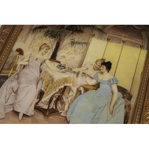 955 - A GILT FRAMED CRYSTOLLEUM STYLE PICTURE ON CONCAVE GLASS, 25CM X 30CM