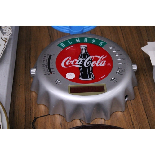 958 - A MAHOGANY WALL CLOCK, COCA-COLA RADIO AND BUBBLE GUM MACHINE