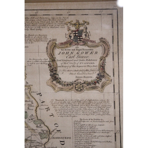 972 - A FRAMED VINTAGE MAP OF STAFFORD TO INCLUDE PARTS OF SHROPSHIRE, CHESHIRE, DERBYSHIRE AND WARWICKSHI... 