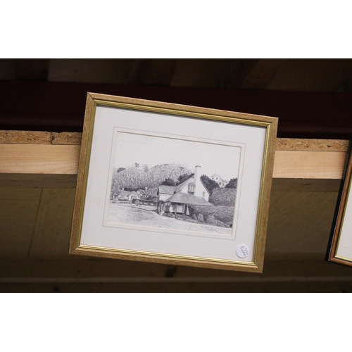 994 - THREE FRAMED PRINTS OF VILLAGE SCENES AND A HARBOUR SCENE