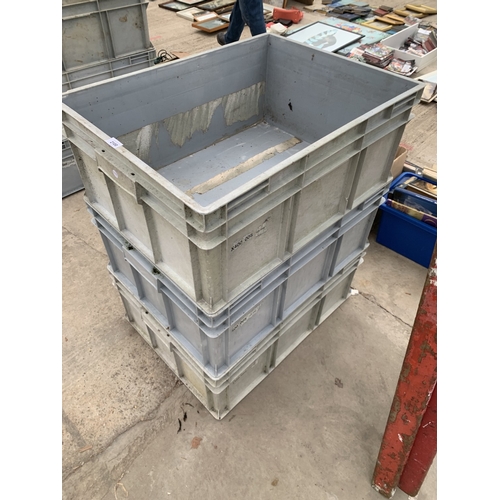 2100 - THREE LARGE PLASTIC STACKING BOXES