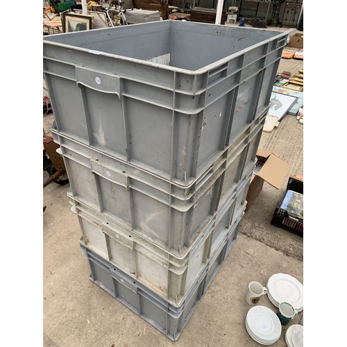 2102 - FOUR LARGE PLASTIC STACKING BOXES