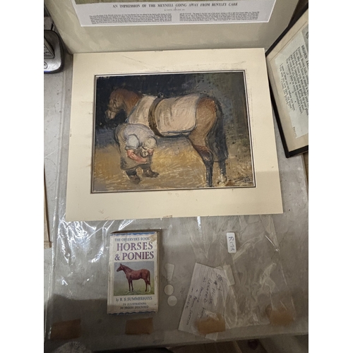 800 - FOUR HORSE RELATED PICTURES TO INCLUDE A PAINTING AND SKETCH BOOK