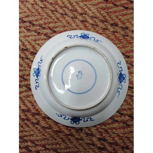 320 - A CHINESE KANGXI  (1654 - 1722) PERIOD BLUE AND WHITE PLATE DECORATED IN UNDERGLAZE WITH SCENES OF T... 