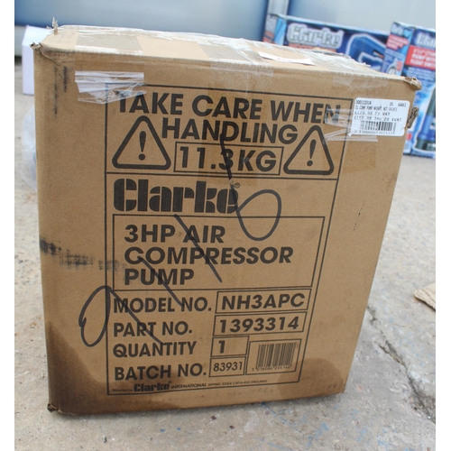 62 - CLARKE AIR COMPRESSOR  3 HP PUMP BOXED  NO VAT