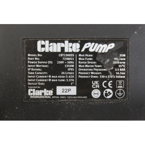 64 - CLARKE CBT 1300 STAINLESS STEEL BOOSTER PUMP 9 230V  NO VAT