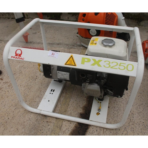 31 - PRAMAC PX3250  GENERATOR PRODUCES POWER NO VAT