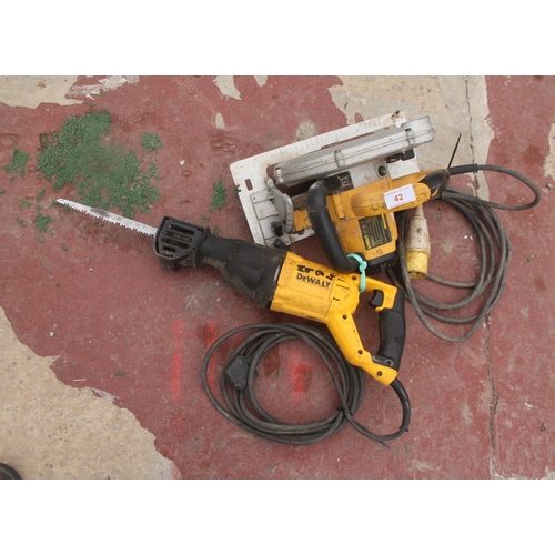 42 - DEWALT RECIPROCATING SAW AND CIRCULAR SAW  NO  VAT