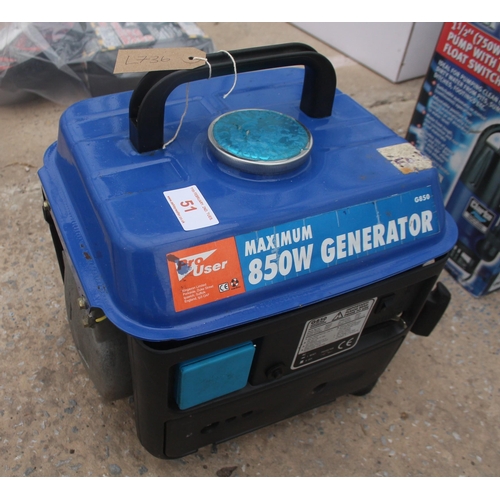 51 - PRO USER 850W PETROL GENERATOR  + VAT