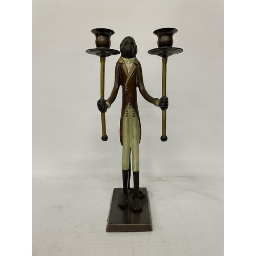 71 - A VINTAGE BRONZE/BRASS MAITLAND SMITH BUTLER MONKEY CANDLESTICK, HEIGHT 40.5CM