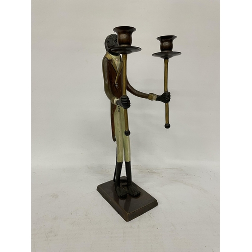 71 - A VINTAGE BRONZE/BRASS MAITLAND SMITH BUTLER MONKEY CANDLESTICK, HEIGHT 40.5CM