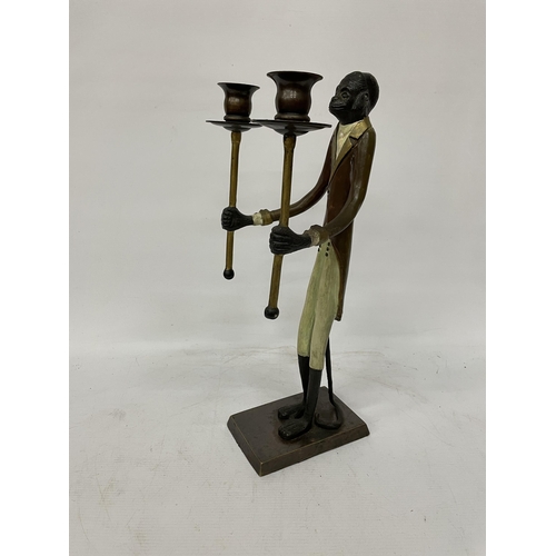 71 - A VINTAGE BRONZE/BRASS MAITLAND SMITH BUTLER MONKEY CANDLESTICK, HEIGHT 40.5CM