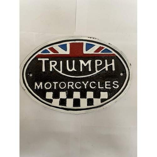 209 - A CAST TRIUMPH MOTORCYCLES SIGN, LENGTH 22CM