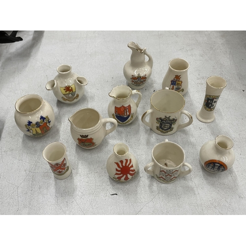 230 - A COLLECTION OF TWELVE CRESTED WARE ITEMS