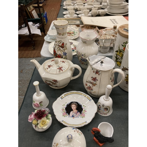 271 - A QUANTITY OF CERAMICS TO INCLUDE LAWLEY'S NORFOLK POTTERY TEAPOT AND COFFEEPOT, VASES, POSIES, BELL... 