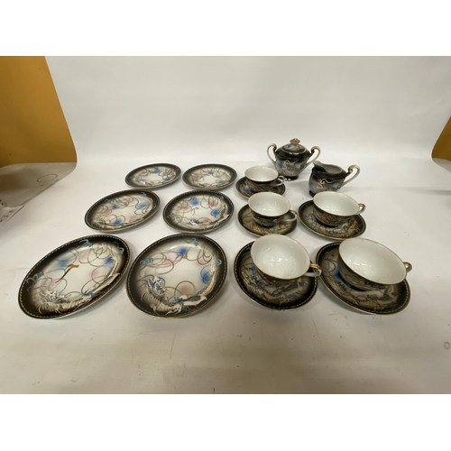 332 - A VINTAGE DECORATIVE JAPANESE MORIAGE DRAGON WARE EIGHTEEN PIECE TEASET