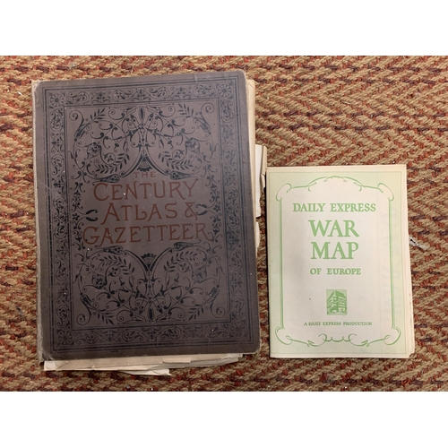 429 - A VINTAGE DAILY EXPRESS WAR MAP OF EUROPE PLUS AN 1890 EDITION OF 'THE CENTURY ATLAS AND GAZETTEER O... 