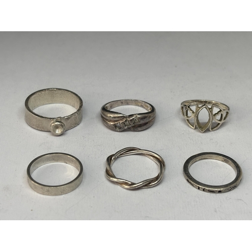 529 - SIX VARIOUS MARKED SILVER RINGS