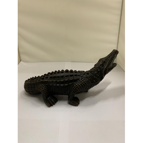 821 - A BRONZE CROCODILE, LENGTH 23CM