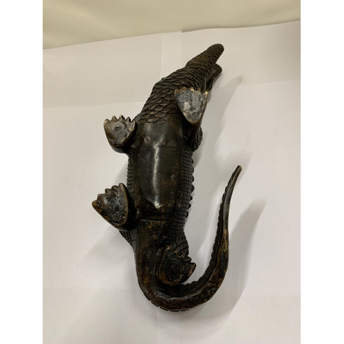 821 - A BRONZE CROCODILE, LENGTH 23CM