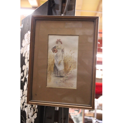 844 - A FRAMED MID 19TH CENTURY WATERCOLOUR, AFTER A AUSTEN 'COBBLERS WORKSHOP' PLUS A FRAMED WATERCOLOOUR... 