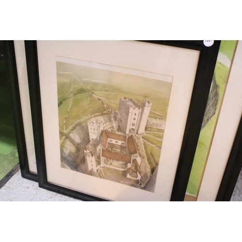 872 - FIVE FRAMED PRINTS OF AERIAL VIEWS OF CASTLES