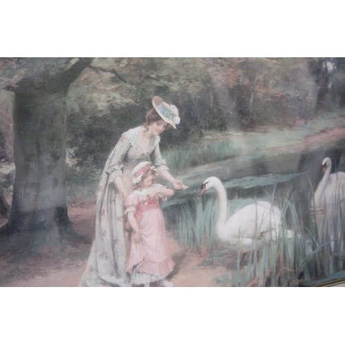 928 - A FRAMED MONTAGE OF THREE WATERCOLOURS OF ROME PLUS A PRINT 'FEEDING THE SWANS'