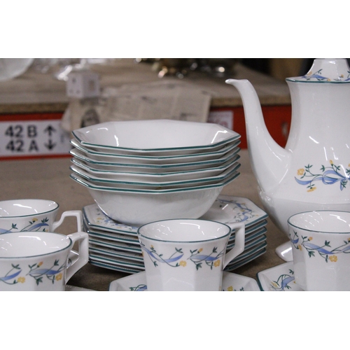 959 - A VINTAGE JOHNSON BROTHERS 'ETERNAL BEAU' WITH BLUE RIBBON, 28 PIECE TEA/DINNER SET TO INCLUDE A TEA... 