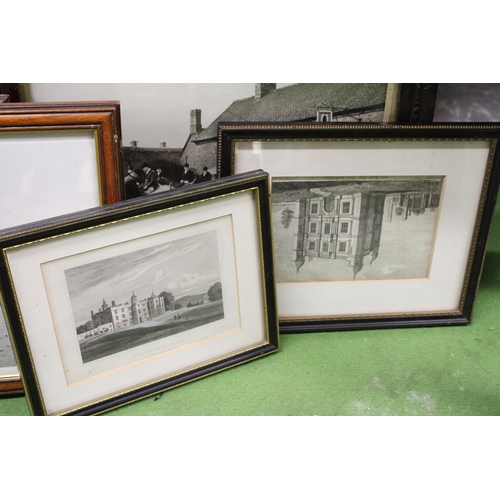 975 - EIGHT FRAMED PRINTS TO INCLUDE TWO PHOTOGRAPHIC PRINTS OF A HUNT OUTSIDE A PUB AND MEIR HEATH PLUS E... 