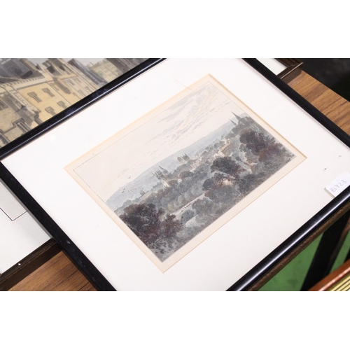 1013 - TWO FRAMED PRINTS TO INCLUDE A CITY SCENE AND A COLLEGE SCENE  TOGETHER WITH TWELVE VINTAGE ENGLISH ... 